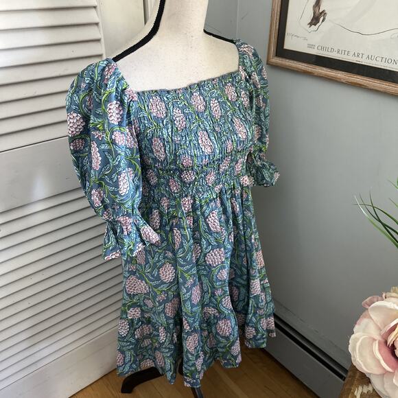 PERRY WALKER COLLECTIVE Womens Dress XS-M Green Floral Smocked Off Shoulder - Picture 3 of 12
